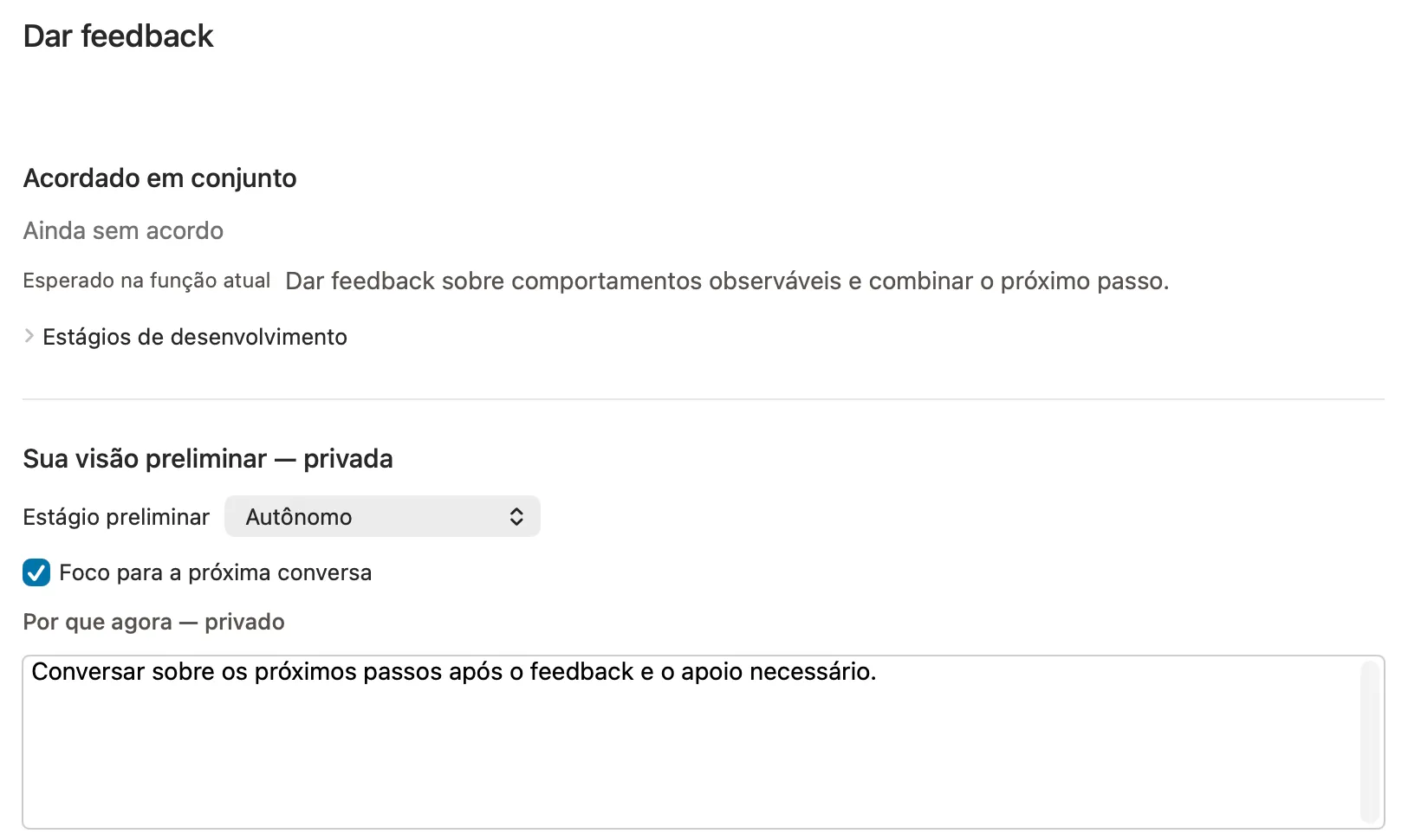 Preparação privada de coaching no Peoplelane: um tema em foco com uma nota sobre por que ele importa agora, a expectativa da função e as observações reunidas.
